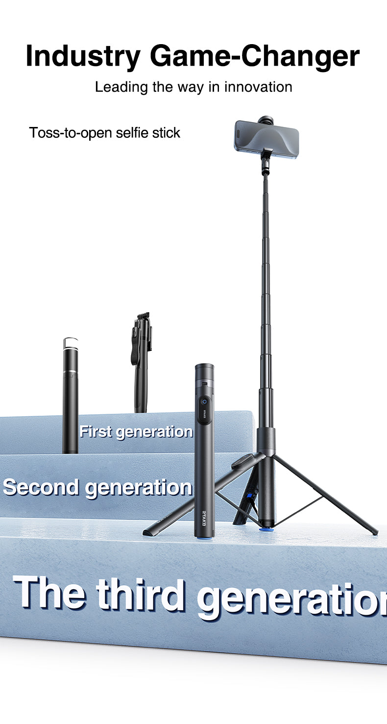 RTAKO RZP001 - AB226 170CM Selfie Stick Stativ, Ausziehbar All-in-1 Stativ Handy Einbeinstativ aus Aluminium mit Kabelloser Fernbedienung&10 Teleskopstange, Drehbar Handyhalter, Stative für iPhone/Android-Schwarz