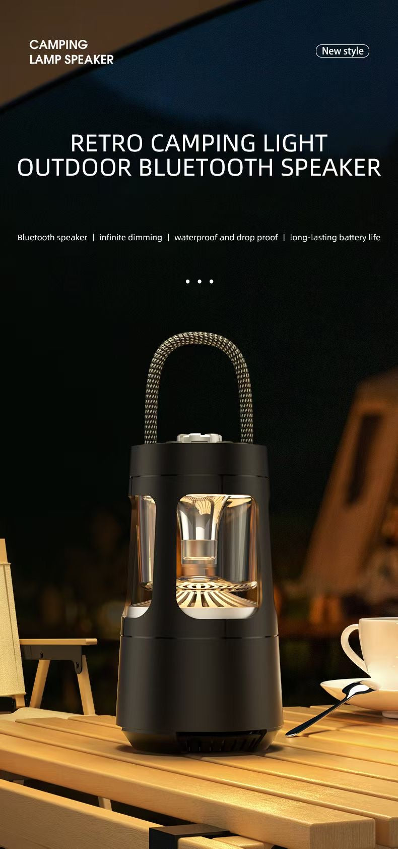 Camping light Bluetooth Lautsprecher mit Licht, Schwarz, Black Speaker