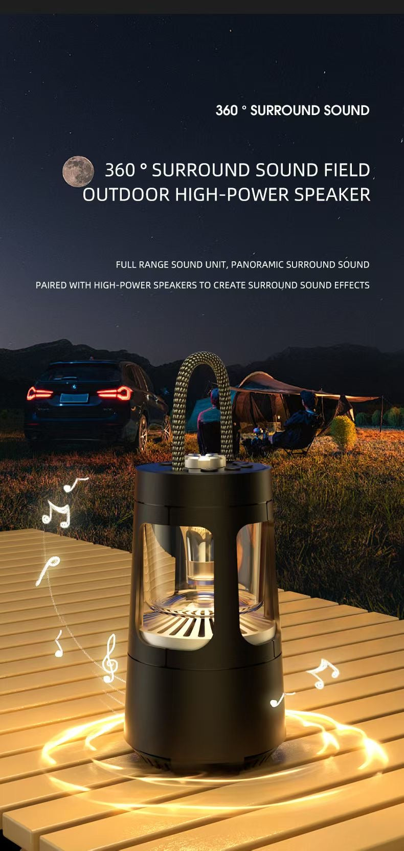 Camping light Bluetooth Lautsprecher mit Licht, Schwarz, Black Speaker