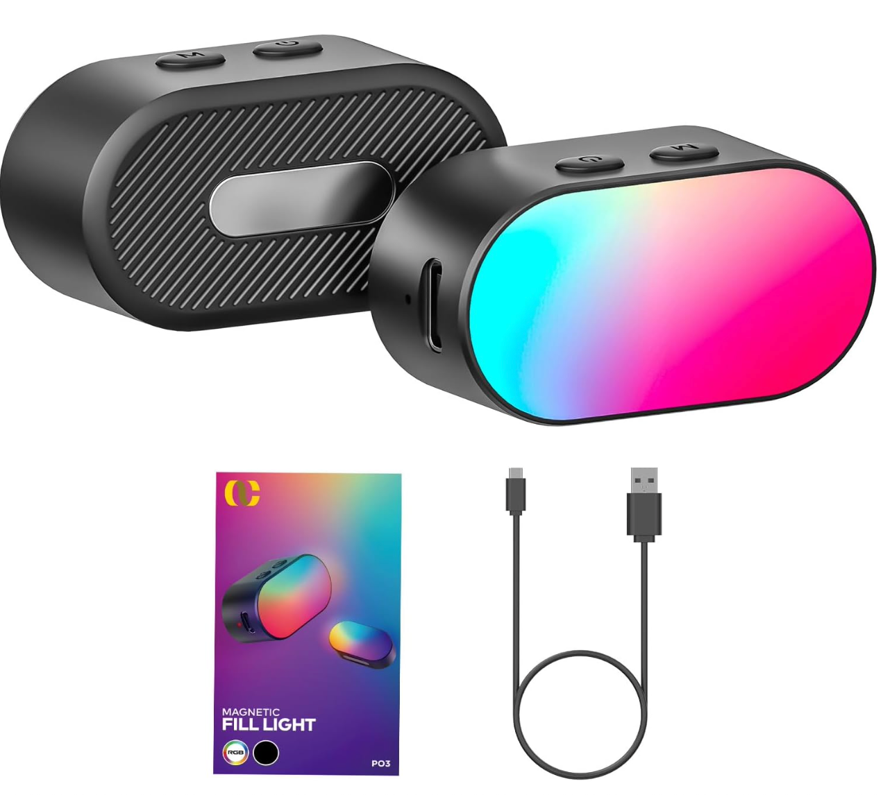 AOCHUAN Magnetic RGB LED Light, 7 Color Temperature, 3 Brightness Adjustment, 180 Mins Long-Lasting, Gradient Mode, Flash Mode 180 Fill Light, Suitable for AOCHUAN stabilizer AC L20