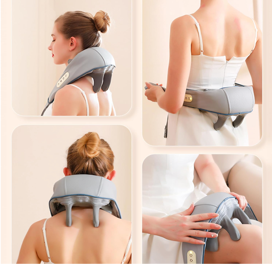 Nackenmassagegerät Shiatsu Massagegerät Elektrisch mit Wärmefunktion, Massagekopf aus Silikon, Schulter Massagegeräts Es gibt zwei Möglichkeiten, es zu tragen für Rücken, Beine, Füße, Blue