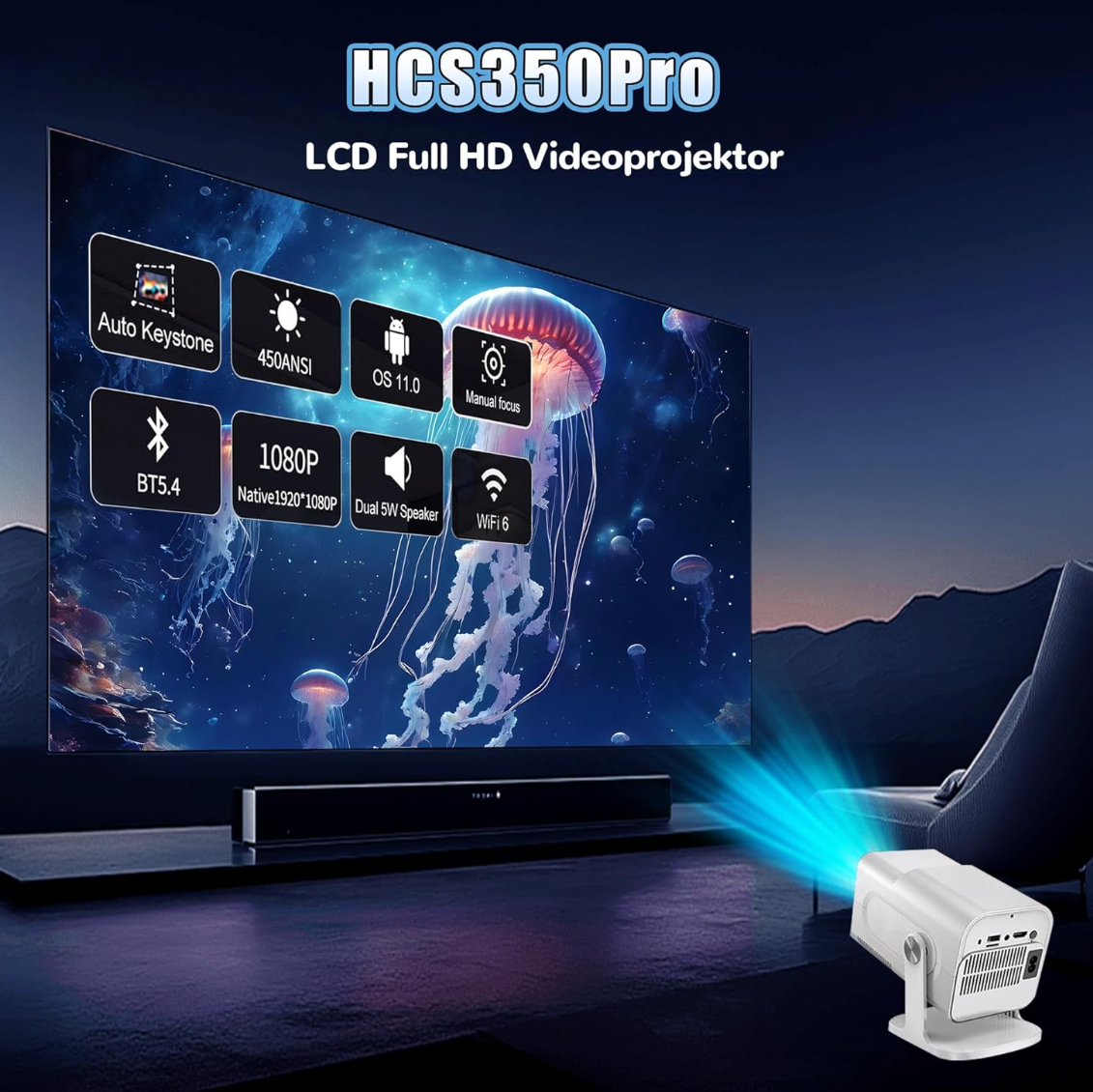 2025 HCS350 PRO Hot Mini Smart Game F600 Projector Beamer 32GB Games Download Wifi Wireless Home Theater HY320 4K Portable Projector, Heimkino