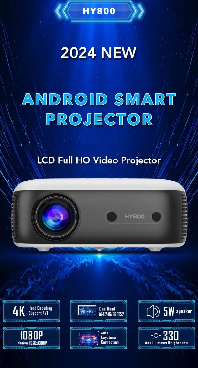 HY800 Pro Projektor Beamer Smart Mini Portable Android 3D 4K Android 11.0 WiFi Portable 1080P Home Theater Small LCD Projector