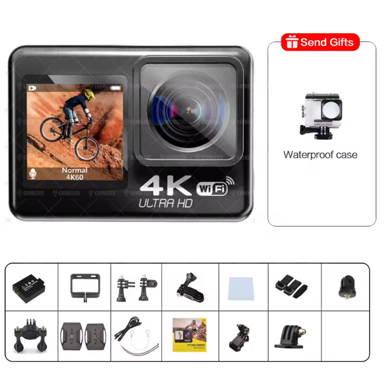 4K Sport-Action-Kamera, 30 fps, WLAN, Schwarz, 2,0 Zoll HD, ultraklarer Bildschirm, 30 m wasserdicht, 2000 W Video, Weitwinkelobjektiv, V8-Bewegungskamera