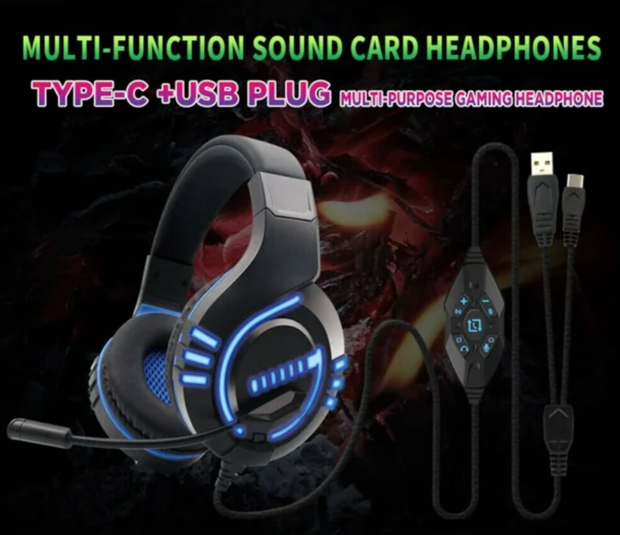 KOMC M4 ROT Kopfhorer Gaming, Headset, LED Type-C + USB Plug mit Mikrophone, Red