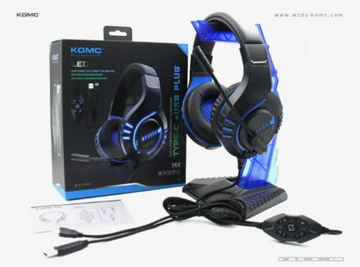 KOMC M4 ROT Kopfhorer Gaming, Headset, LED Type-C + USB Plug mit Mikrophone, Red