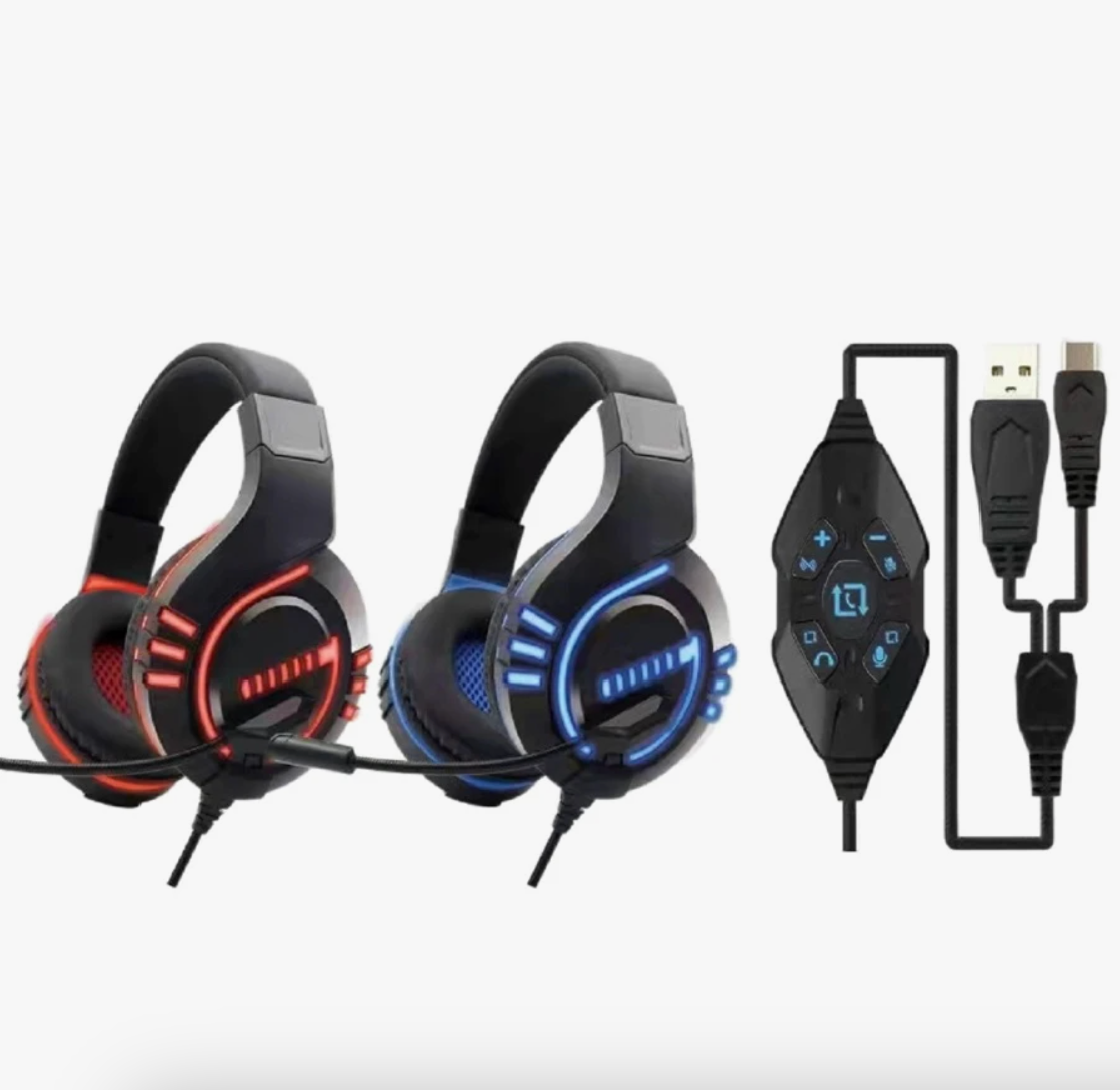 KOMC M4 ROT Kopfhorer Gaming, Headset, LED Type-C + USB Plug mit Mikrophone, Red