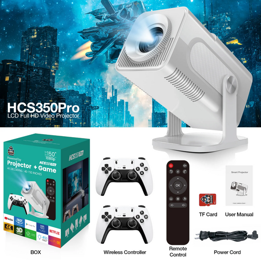 2025 HCS350 PRO Hot Mini Smart Game F600 Projector Beamer 32GB Games Download Wifi Wireless Home Theater HY320 4K Portable Projector, Heimkino