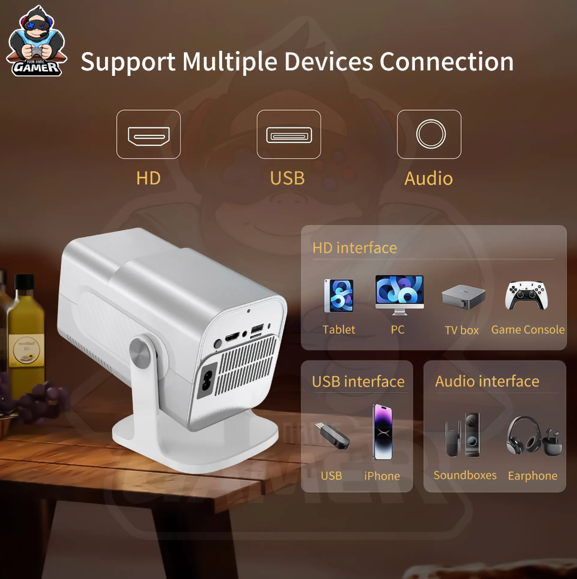 2025 HCS350 PRO Hot Mini Smart Game F600 Projector Beamer 32GB Games Download Wifi Wireless Home Theater HY320 4K Portable Projector, Heimkino