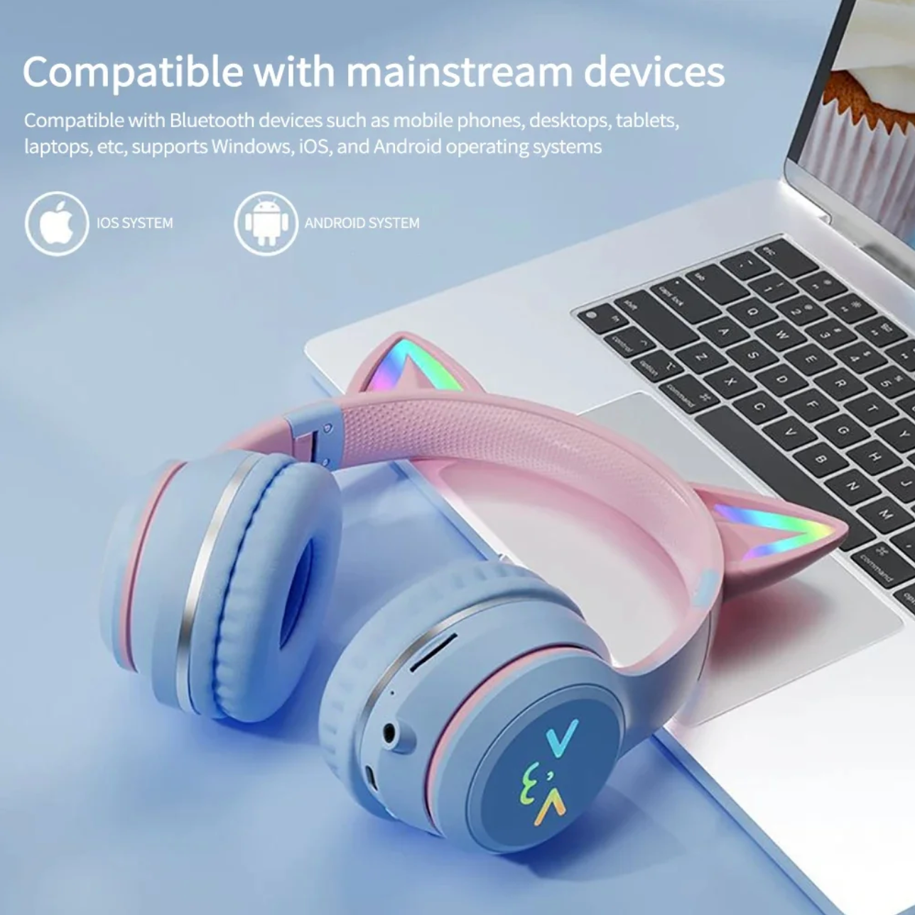 Bluetooth Kopfhörer mit Katzenohren, RGB Beleuchtung, Wireless, Stereo, mit Mikrofon – für Kinder & Mädchen
