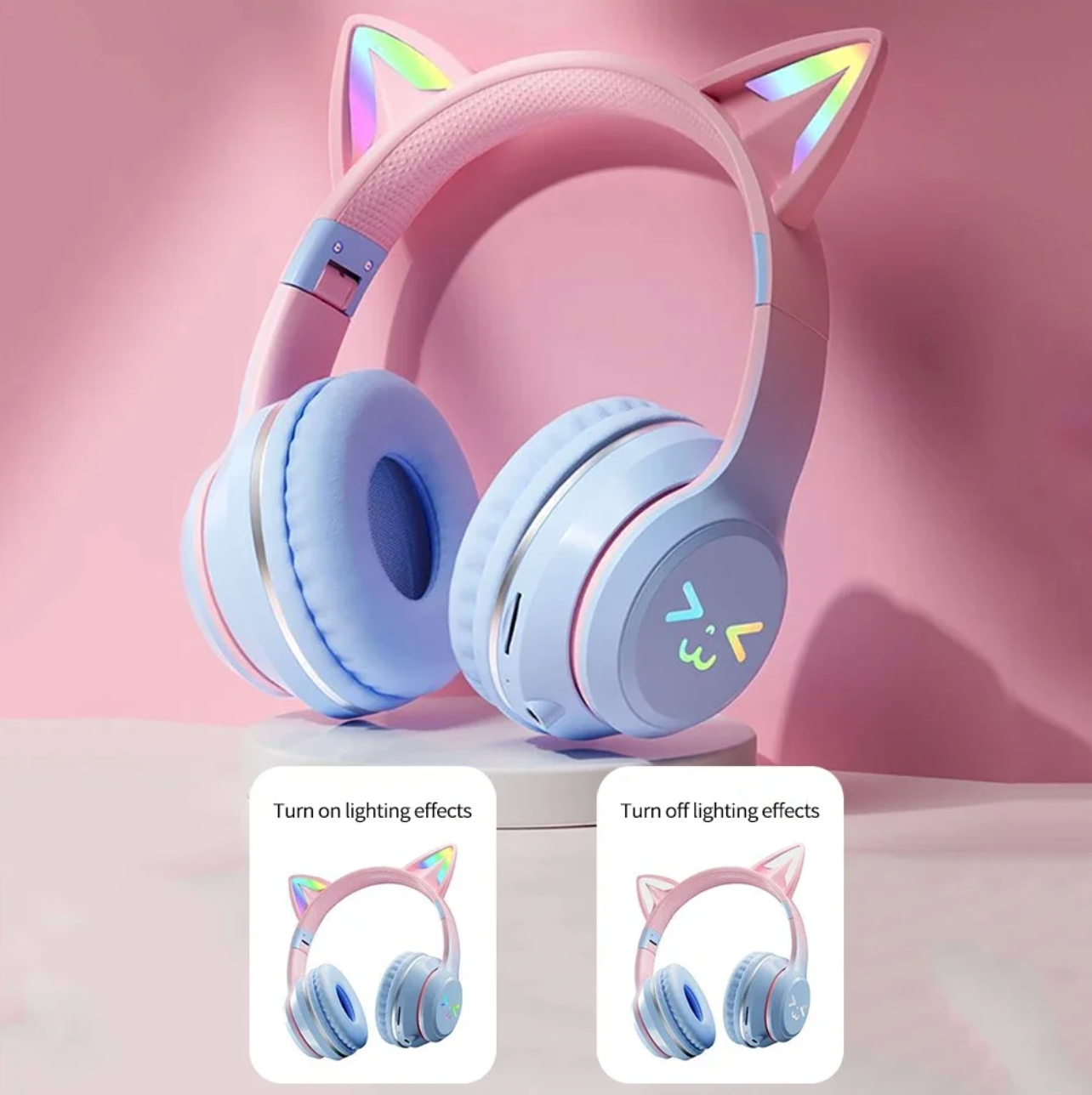 Bluetooth Kopfhörer mit Katzenohren, RGB Beleuchtung, Wireless, Stereo, mit Mikrofon – für Kinder & Mädchen