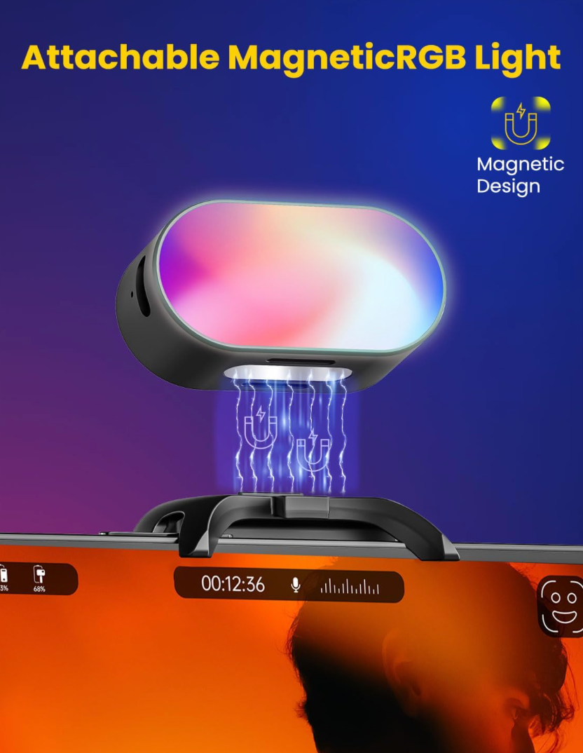AOCHUAN Magnetic RGB LED Light, 7 Color Temperature, 3 Brightness Adjustment, 180 Mins Long-Lasting, Gradient Mode, Flash Mode 180 Fill Light, Suitable for AOCHUAN stabilizer AC L20