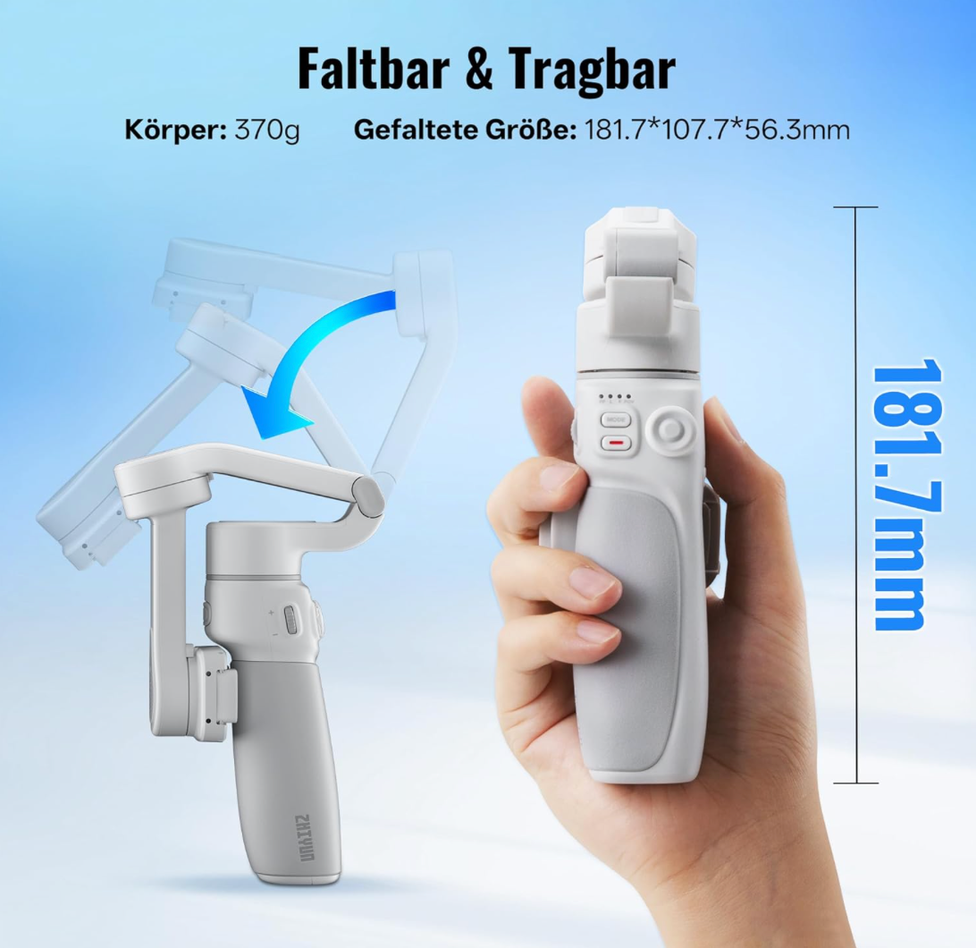 ZHIYUN Smooth Q4 Combo Smartphone Gimbal Stabilisator mit Eingebauter Selfie-Stick, 3 Achsen Handy Gimbal für iPhone, Kommt mit Fülllicht (mit Stativ)
