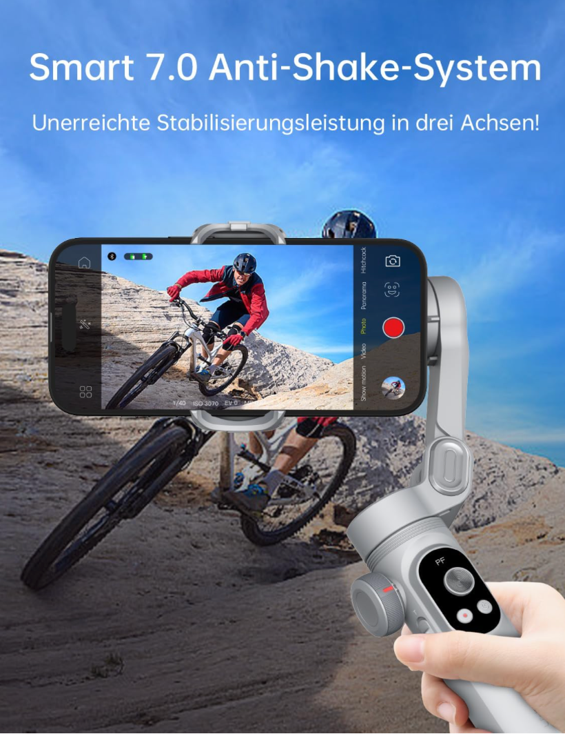 AOCHUAN Gimbal-Stabilisator für Smartphone, 3-Achsen-Gimbal, tragbarer Gimbal mit OLED-Display für iPhone/Andriod, Telefon-Gimbal mit Gesichts/Objektverfolgung für Tiktok Youtube Vlog-Smart X Pro Grau