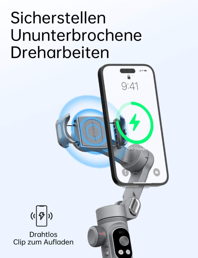 AOCHUAN Gimbal-Stabilisator für Smartphone, 3-Achsen-Gimbal, tragbarer Gimbal mit OLED-Display für iPhone/Andriod, Telefon-Gimbal mit Gesichts/Objektverfolgung für Tiktok Youtube Vlog-Smart X Pro Grau