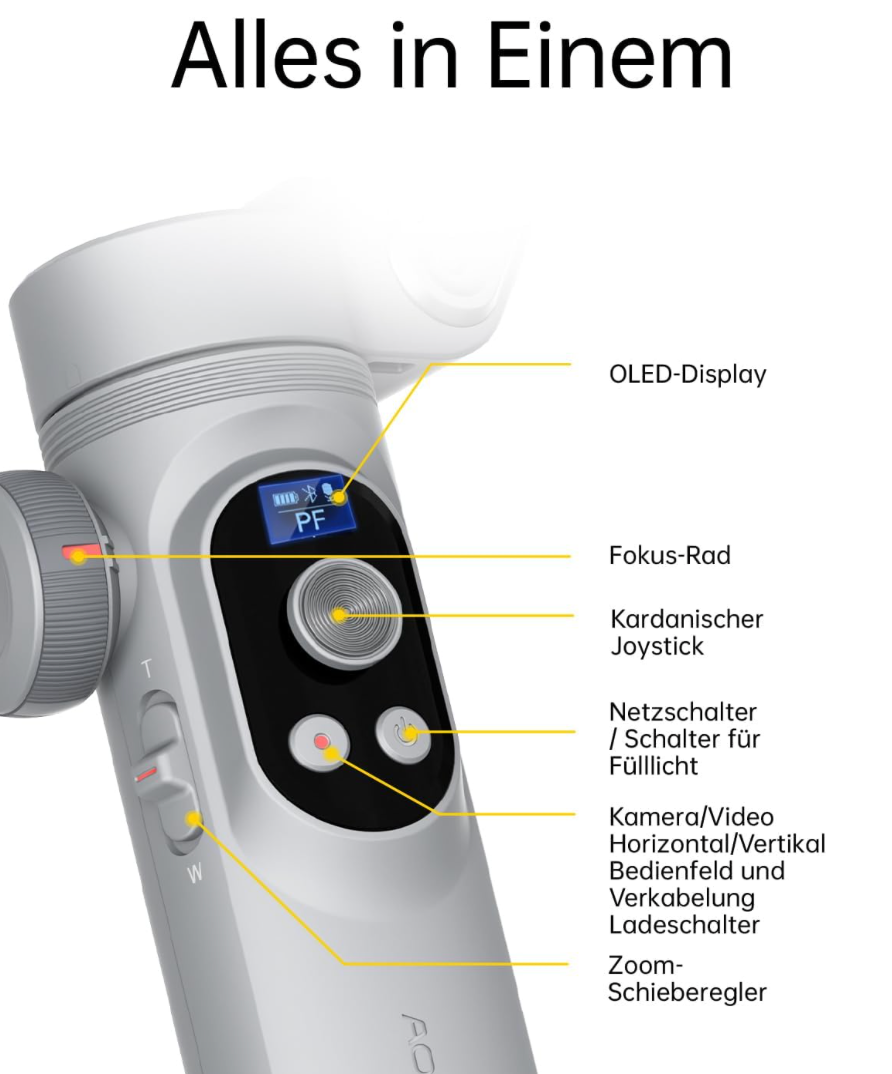 AOCHUAN Gimbal-Stabilisator für Smartphone, 3-Achsen-Gimbal, tragbarer Gimbal mit OLED-Display für iPhone/Andriod, Telefon-Gimbal mit Gesichts/Objektverfolgung für Tiktok Youtube Vlog-Smart X Pro Grau
