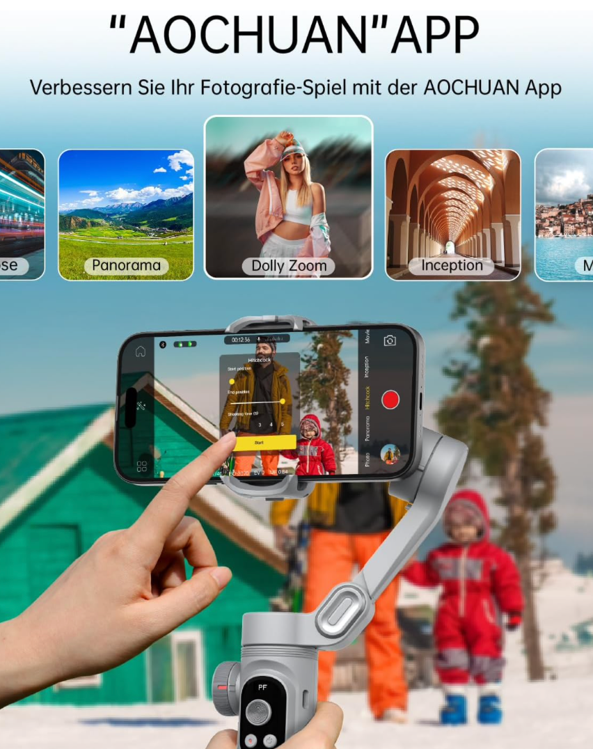 AOCHUAN Gimbal-Stabilisator für Smartphone, 3-Achsen-Gimbal, tragbarer Gimbal mit OLED-Display für iPhone/Andriod, Telefon-Gimbal mit Gesichts/Objektverfolgung für Tiktok Youtube Vlog-Smart X Pro Grau