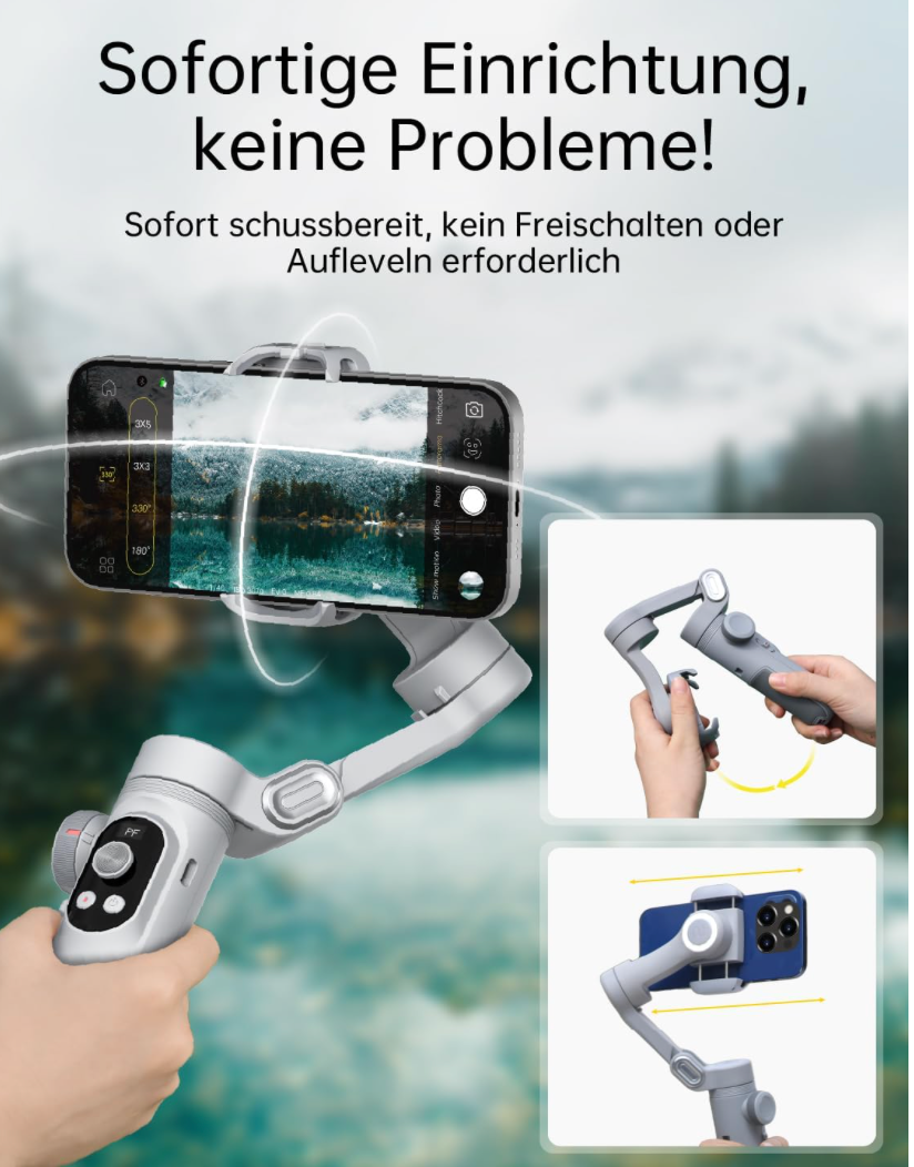 AOCHUAN Gimbal-Stabilisator für Smartphone, 3-Achsen-Gimbal, tragbarer Gimbal mit OLED-Display für iPhone/Andriod, Telefon-Gimbal mit Gesichts/Objektverfolgung für Tiktok Youtube Vlog-Smart X Pro Grau