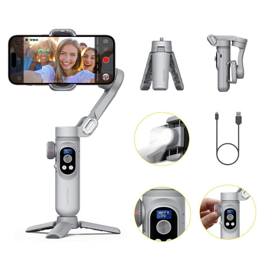 AOCHUAN Gimbal-Stabilisator für Smartphone, 3-Achsen-Gimbal, tragbarer Gimbal mit OLED-Display für iPhone/Andriod, Telefon-Gimbal mit Gesichts/Objektverfolgung für Tiktok Youtube Vlog-Smart X Pro Grau