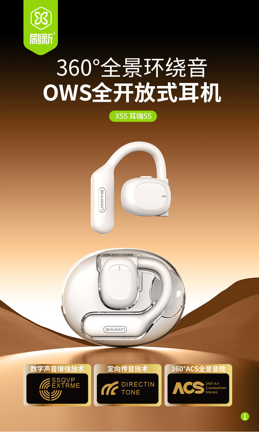 Shuaxin OWS X55 Kopfhorer, Headsets, Earphones Rosa, Pink