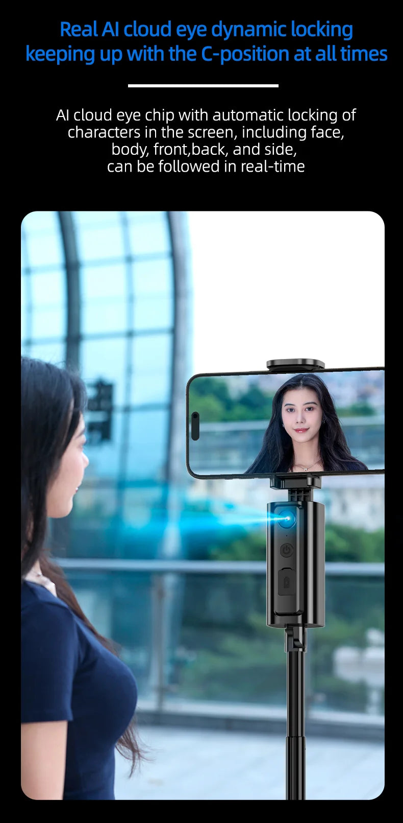 CL18 1,5m KI-Tracking Selfie-Stick Gesichtsverfolgung Smart Dreibein-Ständer für Videoaufnahmen und Livestreaming