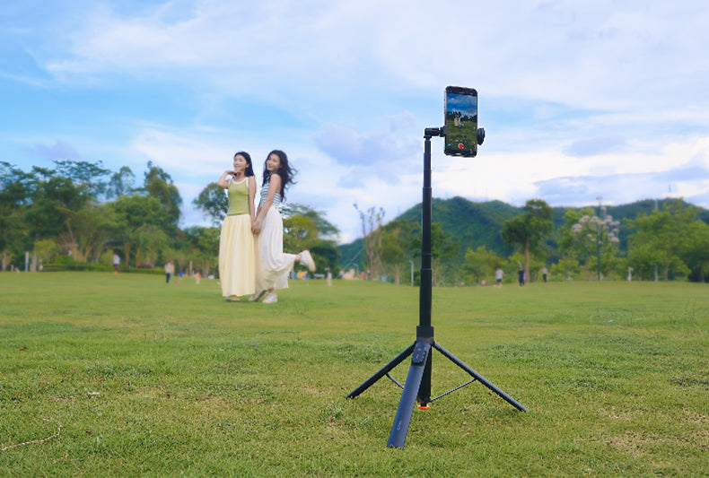 RTAKO RZP001 - AB226 170CM Selfie Stick Stativ, Ausziehbar All-in-1 Stativ Handy Einbeinstativ aus Aluminium mit Kabelloser Fernbedienung&10 Teleskopstange, Drehbar Handyhalter, Stative für iPhone/Android-Schwarz