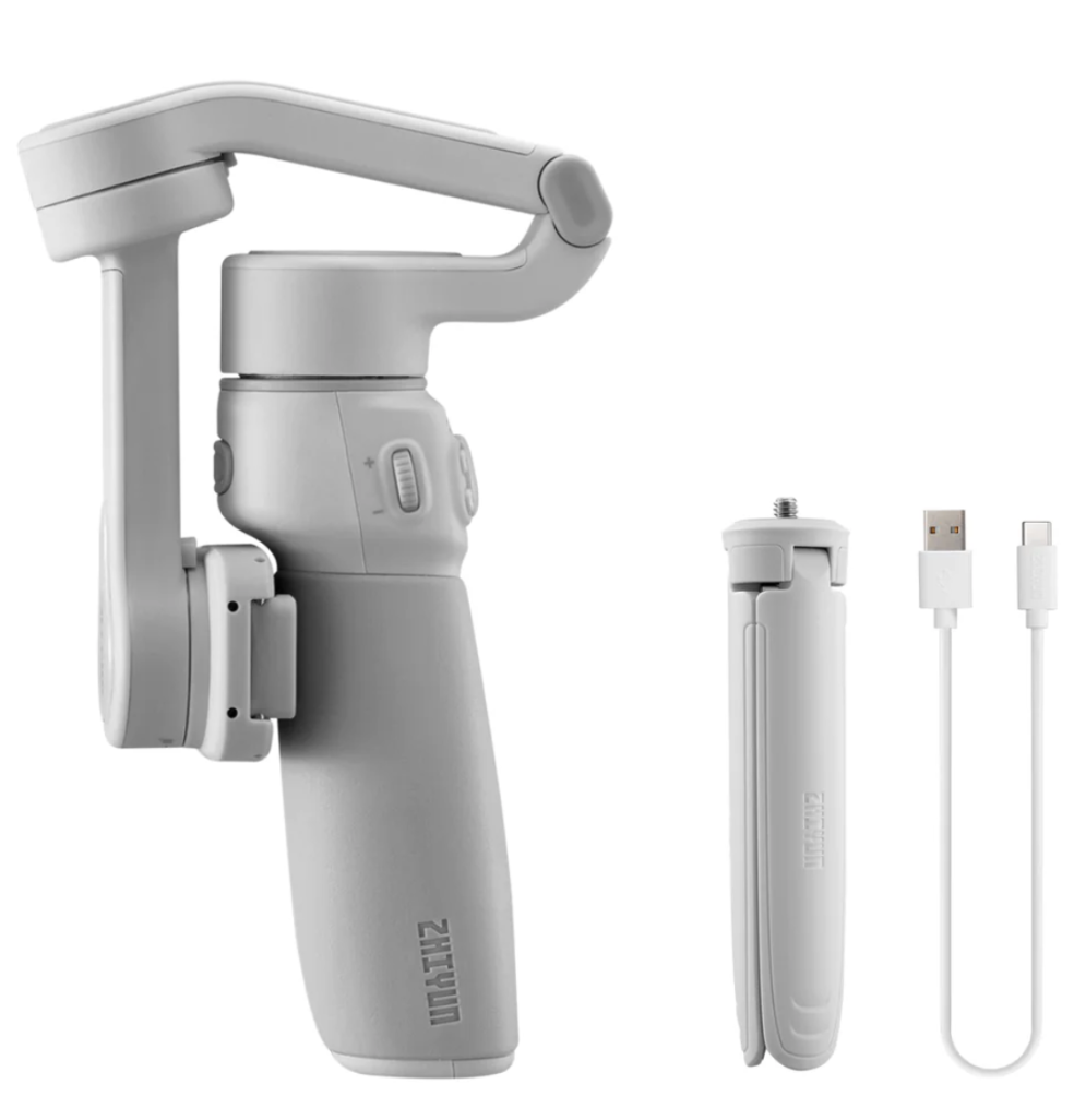 ZHIYUN Smooth Q4 Combo Smartphone Gimbal Stabilisator mit Eingebauter Selfie-Stick, 3 Achsen Handy Gimbal für iPhone, Kommt mit Fülllicht (mit Stativ)