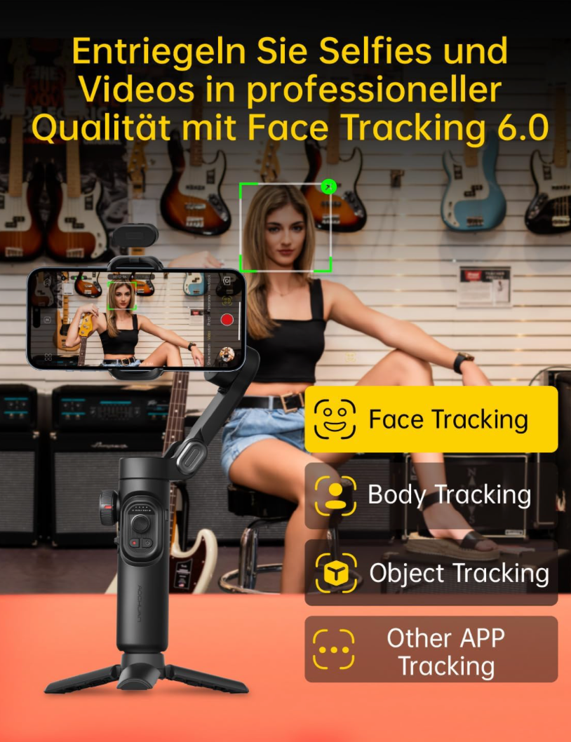 AOCHUAN 3-Achsen-Gimbal-Stabilisator für Smartphone, Gimbal mit magnetischem RGB-Fülllicht, verbesserte Gesichtsverfolgung, Fokusrad, Faltbarer iPhone-Gimbal für iPhone/Android-Aufnahmen-Smart XE Kit