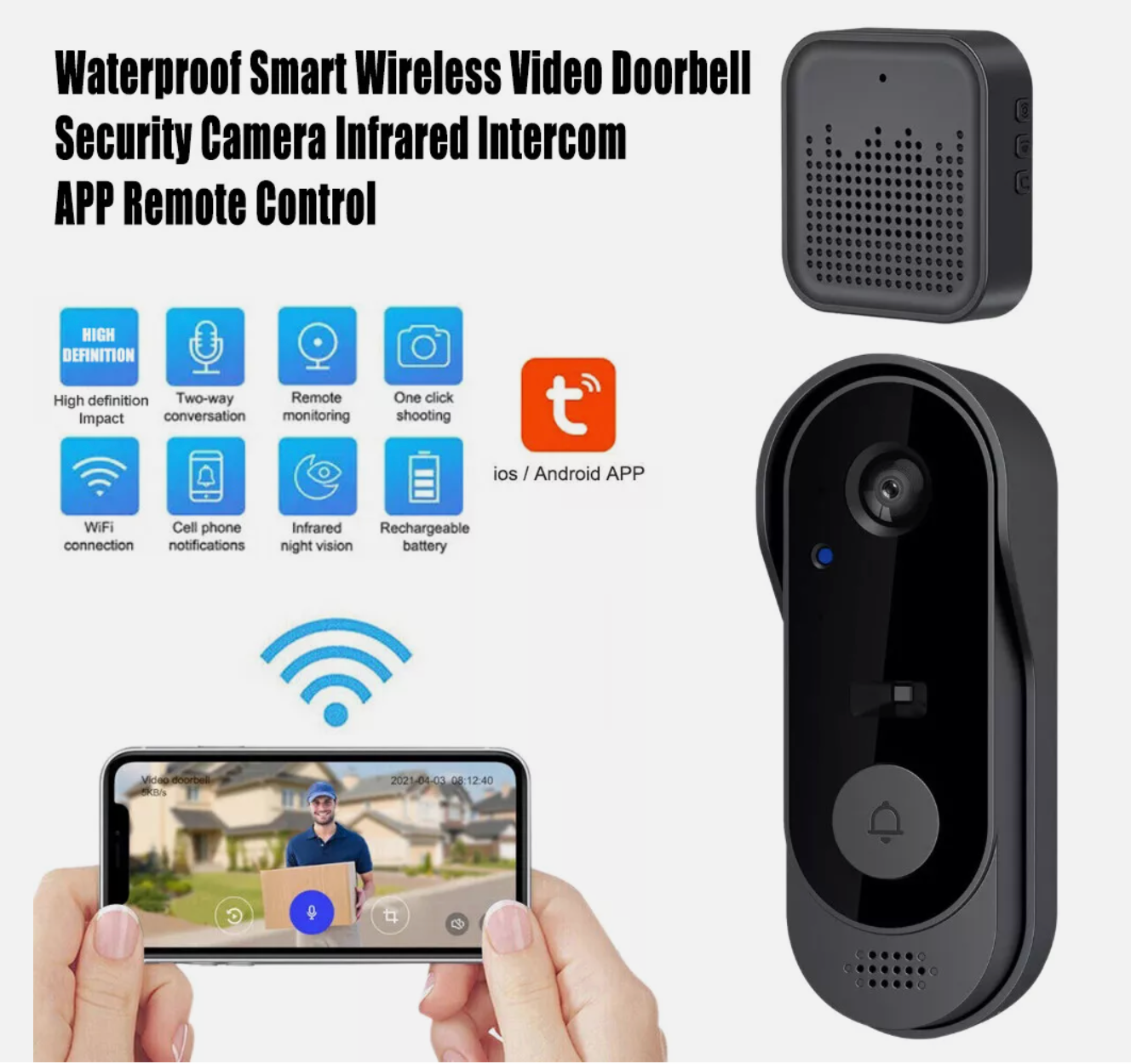 Tuya APP Drahtlose Smart Video Türklingel WiFi Sicherheitskamera, Doorbell, Bell Telefon DE
