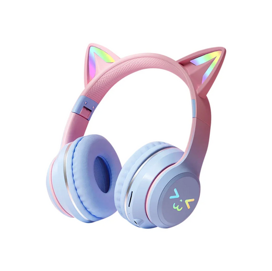 Bluetooth Kopfhörer mit Katzenohren, RGB Beleuchtung, Wireless, Stereo, mit Mikrofon – für Kinder & Mädchen
