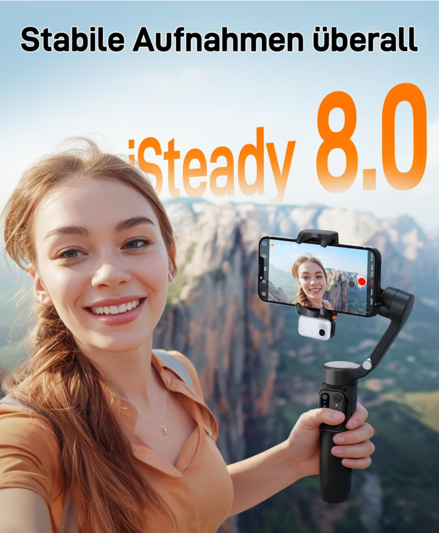 hohem iSteady V3 Gimbal Smartphone - Upgraded 3-Achsen Gimbal Stabilisator, Magnetischer AI-Tracker, Abnehmbarer Controller, Built-in Extended Pole & Tripod, Foldable Gimbal für Live Streaming, Vlog