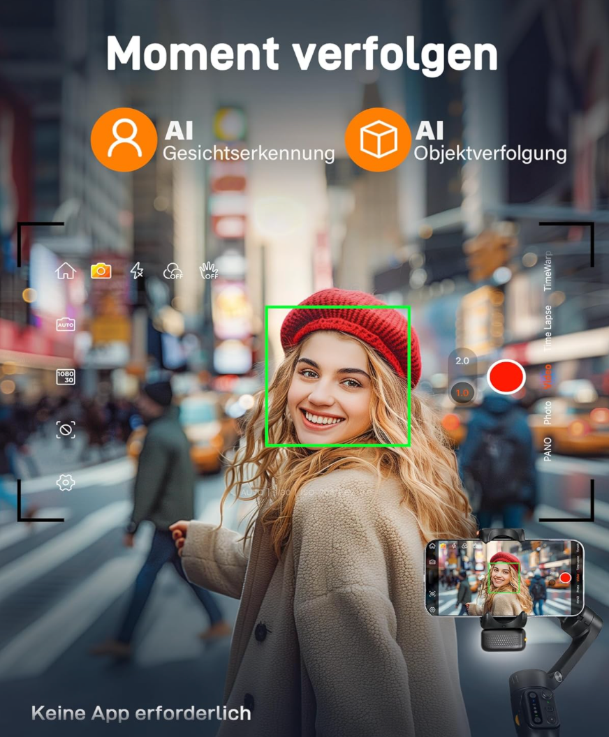 hohem iSteady V3 Gimbal Smartphone - Upgraded 3-Achsen Gimbal Stabilisator, Magnetischer AI-Tracker, Abnehmbarer Controller, Built-in Extended Pole & Tripod, Foldable Gimbal für Live Streaming, Vlog