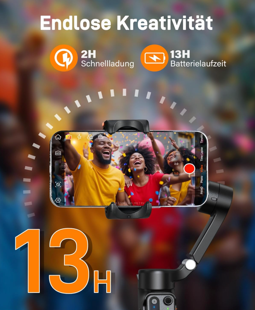hohem iSteady V3 Gimbal Smartphone - Upgraded 3-Achsen Gimbal Stabilisator, Magnetischer AI-Tracker, Abnehmbarer Controller, Built-in Extended Pole & Tripod, Foldable Gimbal für Live Streaming, Vlog