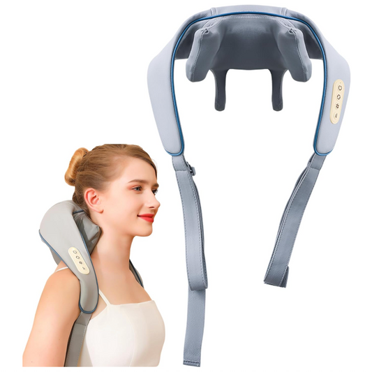 Neck massager Shiatsu massager Electric with heat function, massage head made of silicone, shoulder massager There are two ways to wear it for back, legs, feet, Blue 