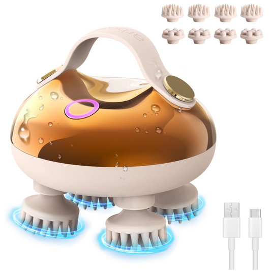 Electric Head Massager, Cordless Handheld Massager, Scalp Massager IPX7 Waterproof with 4 Massage Heads and 3 Massage Modes, for Full Body Massage, Dog Body, Hair Growth 