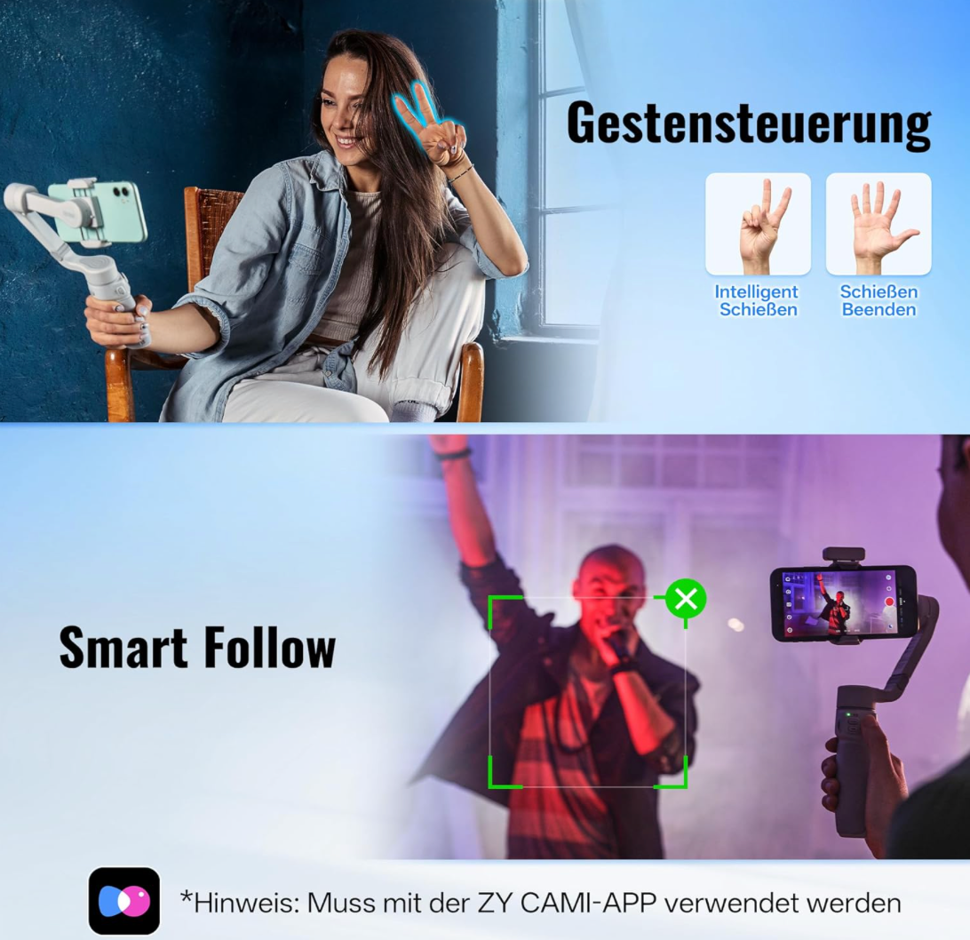 ZHIYUN Smooth Q4 Combo Smartphone Gimbal Stabilisator mit Eingebauter Selfie-Stick, 3 Achsen Handy Gimbal für iPhone, Kommt mit Fülllicht (mit Stativ)
