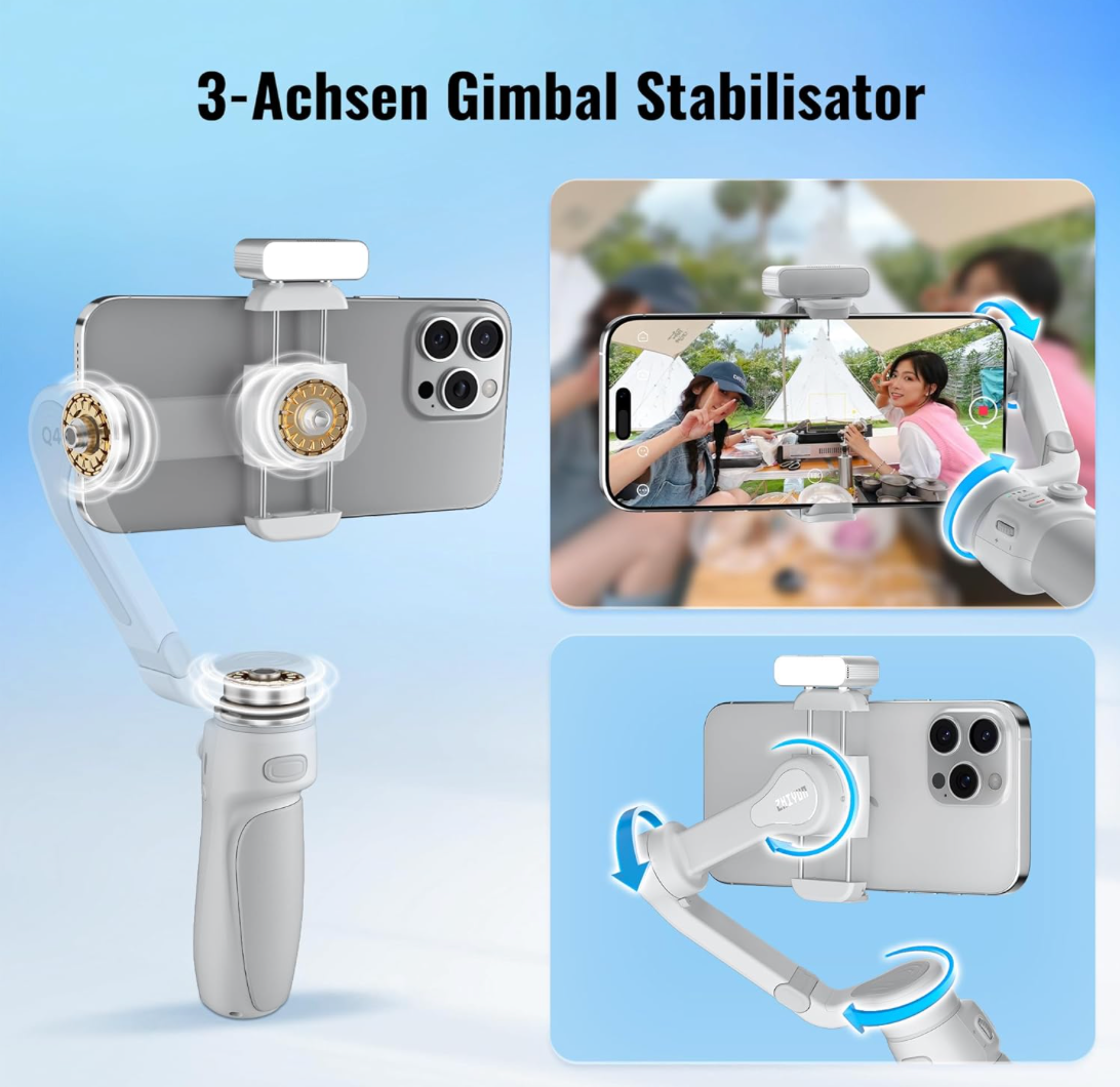 ZHIYUN Smooth Q4 Combo Smartphone Gimbal Stabilisator mit Eingebauter Selfie-Stick, 3 Achsen Handy Gimbal für iPhone, Kommt mit Fülllicht (mit Stativ)