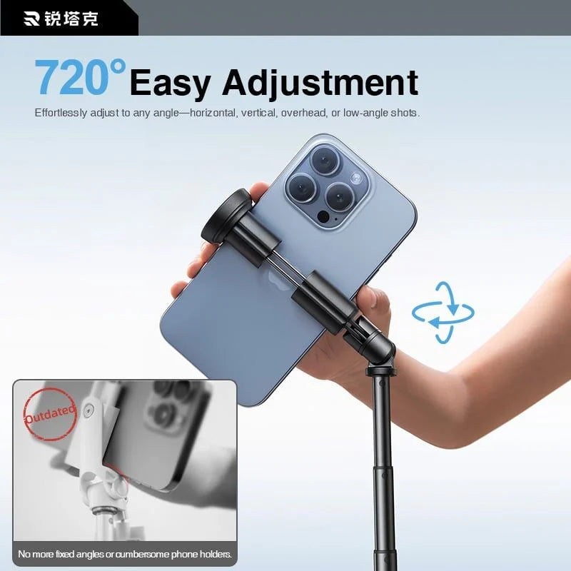 RTAKO RZP001 - AB226 170CM Selfie Stick Stativ, Ausziehbar All-in-1 Stativ Handy Einbeinstativ aus Aluminium mit Kabelloser Fernbedienung&10 Teleskopstange, Drehbar Handyhalter, Stative für iPhone/Android-Schwarz